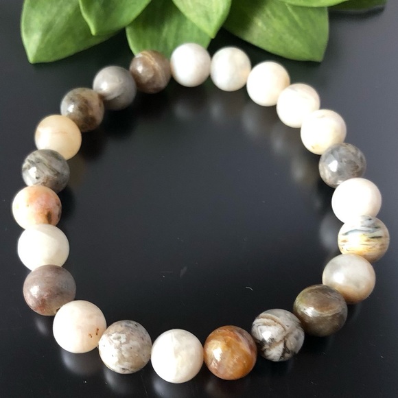 Bamboo Agate 8mm Natural Stone Beads Stretchable Bracelet - Picture 5 of 6